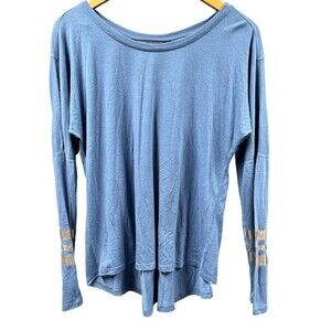 Zelos Shirt Women Medium Blue Long Sleeve Round Neck‎ Assymetrical Hem